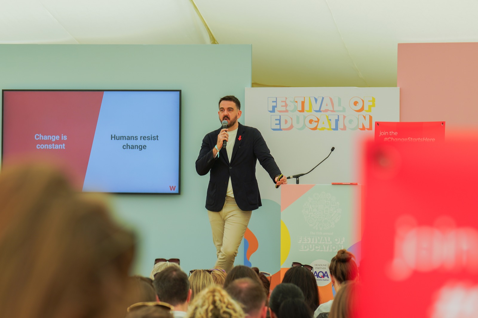 A full marquee audience at a Work Collaborative session, UK Festival of Education 2025